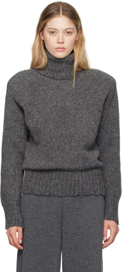 Stella Mccartney Gray Distressed Turtleneck In 1267 Dark Grey Melan