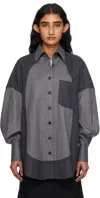 Stella Mccartney Flannel Wool Shirt With Color Block Design In Gray