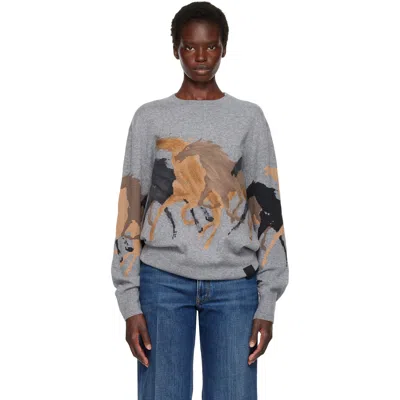Stella Mccartney Gray Racing Horses Sweater In 1262 Grey Melange