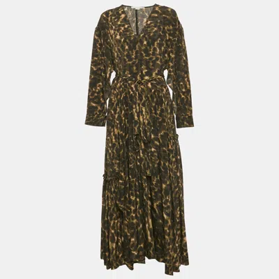 Pre-owned Stella Mccartney Green Abstract Print Silk Flare Dress S