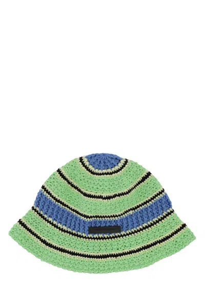 Stella Mccartney Green Blue Embroidered Crochet Hat In Multicolor