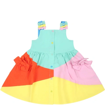 Stella Mccartney Green Dress For Baby Girl With Bows In Multicolor
