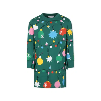 STELLA MCCARTNEY GREEN DRESS FOR GIRL WITH CHRISTMAS PRINT