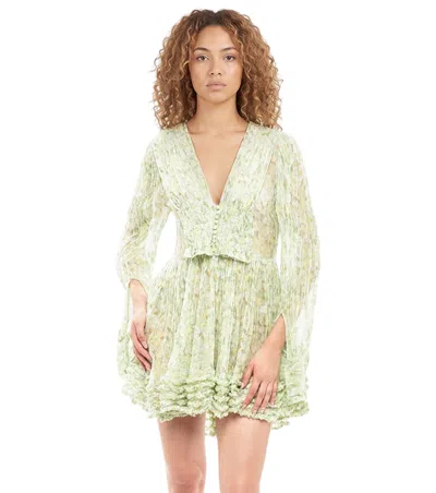 Stella Mccartney Green Floral V Neck Mini Dress
