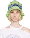 Stella Mccartney Logo Stripe Crochet Bucket Hat In 3000 Green