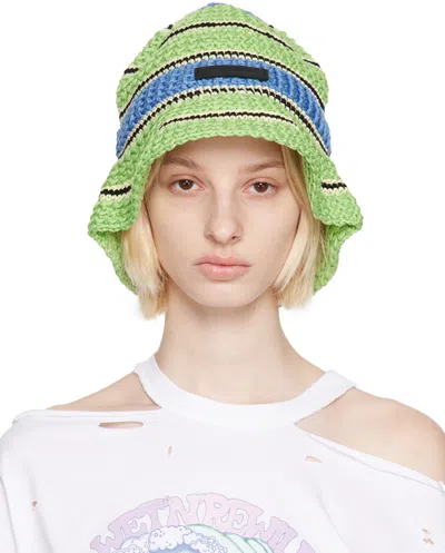 Stella Mccartney Logo Stripe Crochet Bucket Hat In 3000 Green