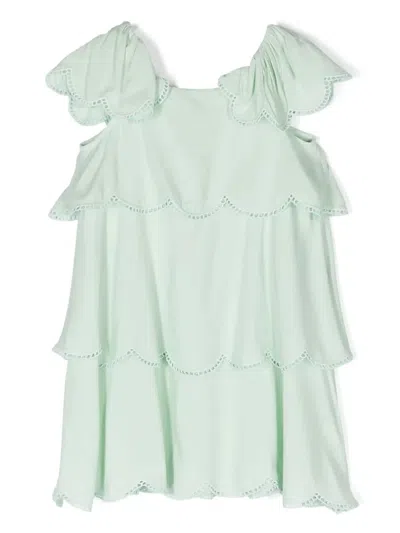 Stella Mccartney Kids' Picot-trim Flared Dress In Green