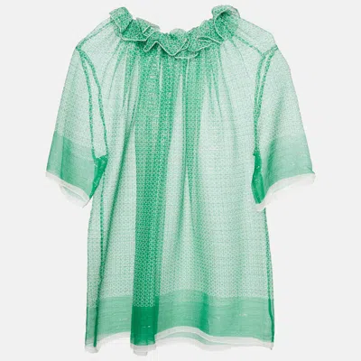 Pre-owned Stella Mccartney Green Stars Print Lurex Georgette Ruffled Top M