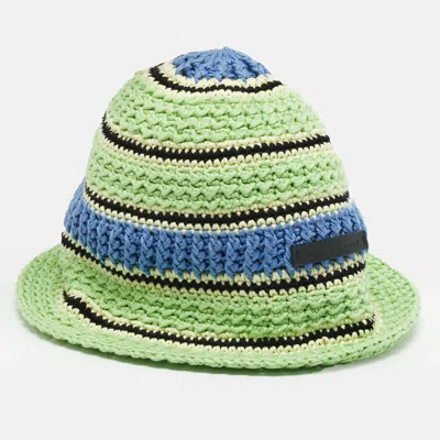 Pre-owned Stella Mccartney Green Striped Crochet Bucket Hat Size 59