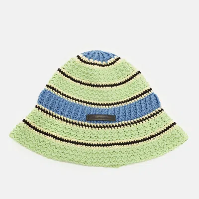 Pre-owned Stella Mccartney Green Striped Crochet Cotton Bucket Hat Size 58