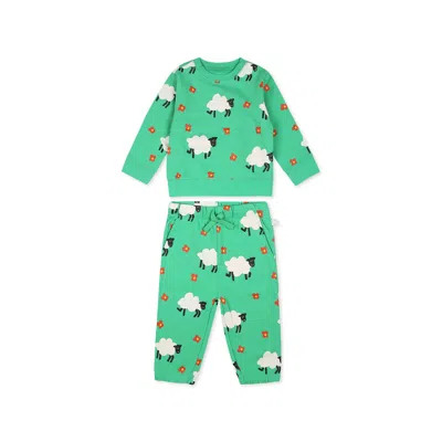 Stella Mccartney Green Suit For Babykids With Sheep Print