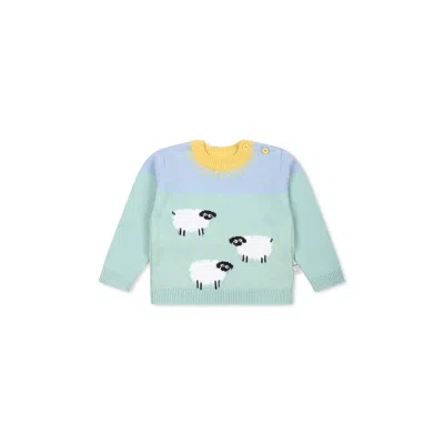 Stella Mccartney Green Sweater For Baby Boy With Sheep In Multicolor