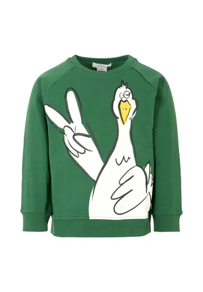 Stella Mccartney Kids' Green Sweatshirt For Boy With Goose