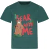 STELLA MCCARTNEY GREEN T-SHIRT FOR BOY WITH BEAR PRINT AND WRITING