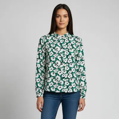 Pre-owned Stella Mccartney Green/white Floral Print Silk Long Sleeve Blouse L