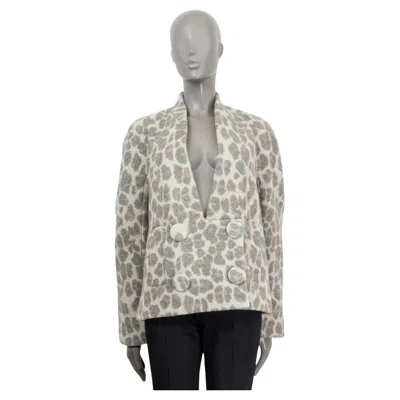 Pre-owned Stella Mccartney Grey & Beige Wool 2015 Leopard Double Breasted Jacket 42 M In Gray