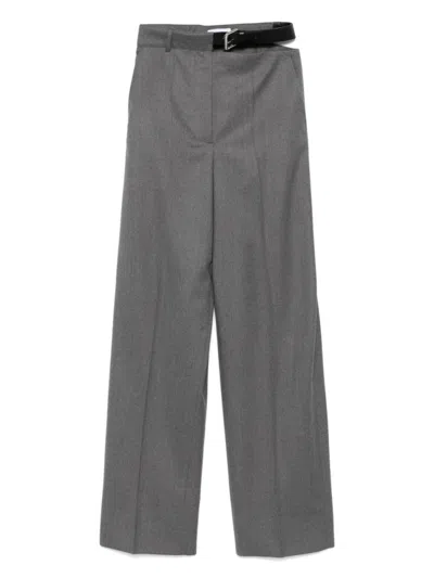Stella Mccartney Grey Belted Flannel Straight-leg Pants In Gray