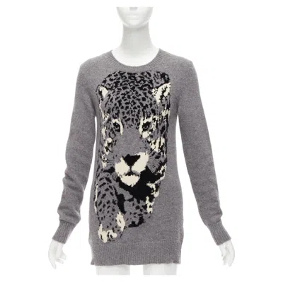 Pre-owned Stella Mccartney Grey Black Cream Leopard Intarsia Crew Neck Knitted Dress In White