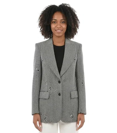 Stella Mccartney Grey Chevron Notched Lapel Blazer In Gray