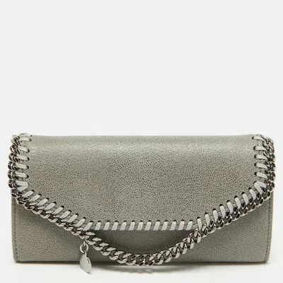 Pre-owned Stella Mccartney Grey Faux Leather Falabella Flap Continental Wallet