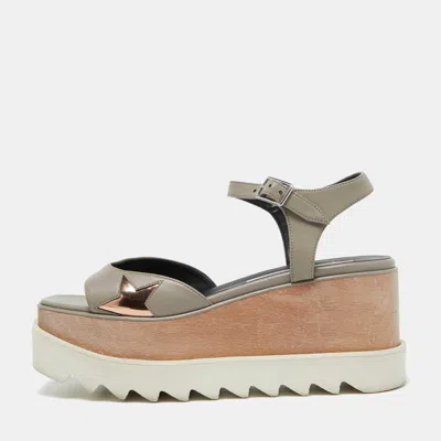 Pre-owned Stella Mccartney Grey Faux Leather Indium Elyse Star Ankle Strap Sandals Size 36.5