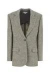 Stella Mccartney Embroidered Wool Blend Blazer With Notched Lapels In Gray