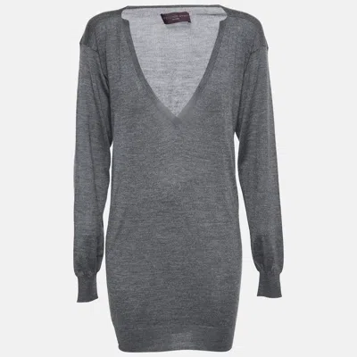 Pre-owned Stella Mccartney Grey Knit Long Sleeve V Neck Sweater S