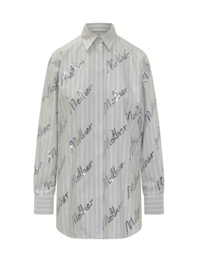 Stella Mccartney Grey Logo Print Stripes Shirt