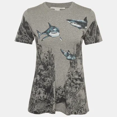 Pre-owned Stella Mccartney Grey Shark Print Cotton Knit Crew Neck T-shirt Xs In Gray