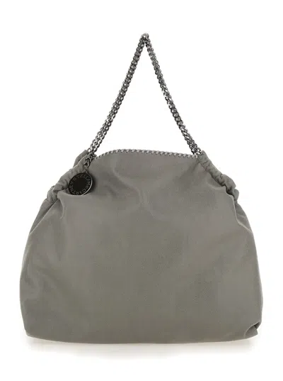 Stella Mccartney Grey Shoulder Bag  With Diamond-like Chain And Logo Charm On The Front In Ecoleathe In Gray