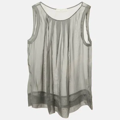 Pre-owned Stella Mccartney Grey Silk Sheer Sleeveless Top M In Gray