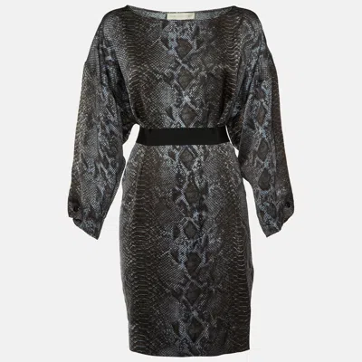 Pre-owned Stella Mccartney Grey Snake Print Silk Satin Mini Dress M