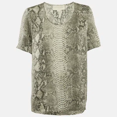 Pre-owned Stella Mccartney Grey Snakeskin Print Satin Blouse M In Gray