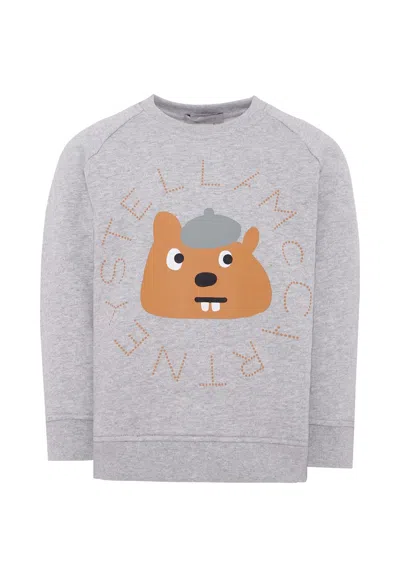 Stella Mccartney Kids' Grey Sweatshirt For Boy With Orange Logo And Beaver In Gray