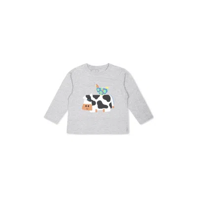 Stella Mccartney Grey T-shirt For Babykids With Cow Print