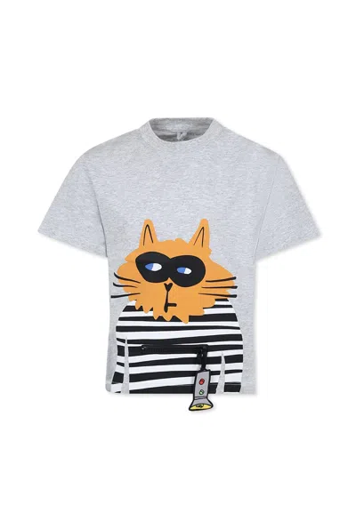 Stella Mccartney Kids' Grey T-shirt For Boy With Cat