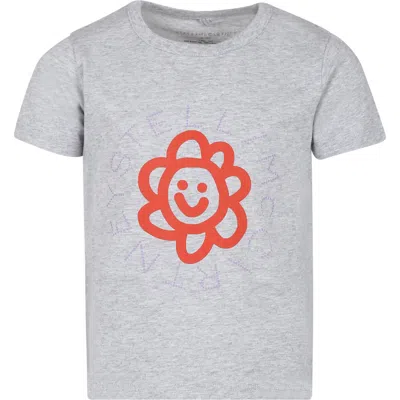 Stella Mccartney Kids' Grey T-shirt For Girl With Flower And Logo