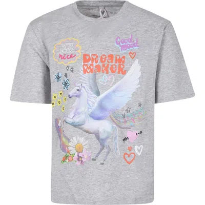 Stella Mccartney Kids' Grey T-shirt For Girl With Unicorn And Writing