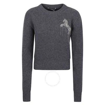 Stella Mccartney Grey Wool Cropped Horse Chain Embroidered Jumper