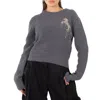 Stella Mccartney Grey Wool Cropped Horse Chain Embroidered Jumper In Gray