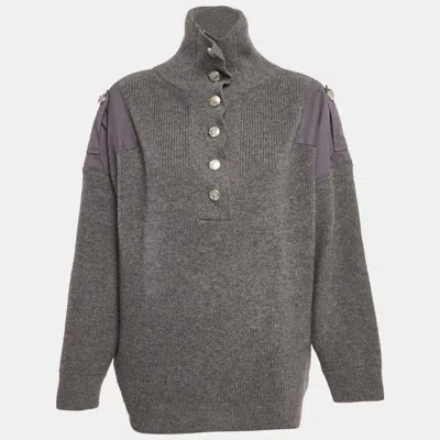Pre-owned Stella Mccartney Grey Wool High Neck Patch Detail Jumper M