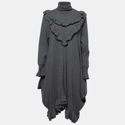 Pre-owned Stella Mccartney Grey Wool High Neck Ruffled Sweater Dress S
