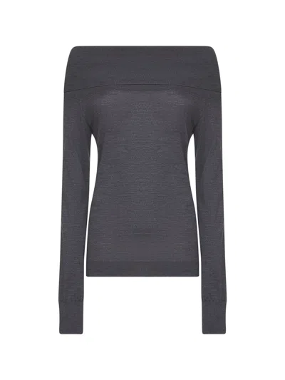 Stella Mccartney Grey Wool Off-the-shoulder Sweater