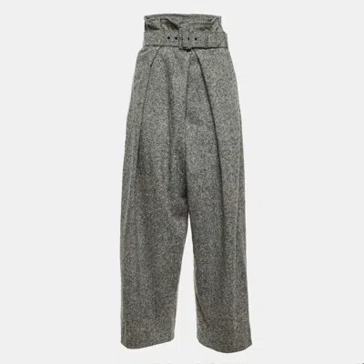 Pre-owned Stella Mccartney Grey Wool Paper Bag Waist Belted Trousers M In Gray