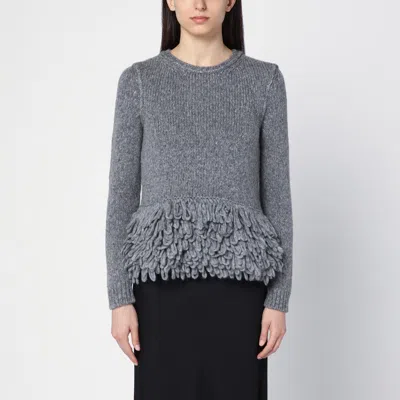 STELLA MCCARTNEY STELLA MCCARTNEY GREY WOOL SWEATER WITH FEATHER INSERT