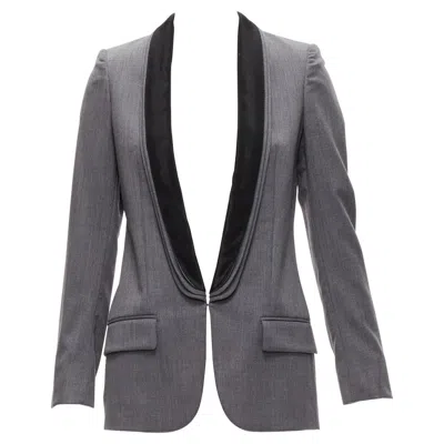 Pre-owned Stella Mccartney Grey Wool Triple Layer Shawl Pocketed Fitted Blazer It36 Xxs In Gray