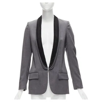 Pre-owned Stella Mccartney Grey Wool Triple Layer Shawl Pocketed Fitted Blazer It36 Xxs In Gray