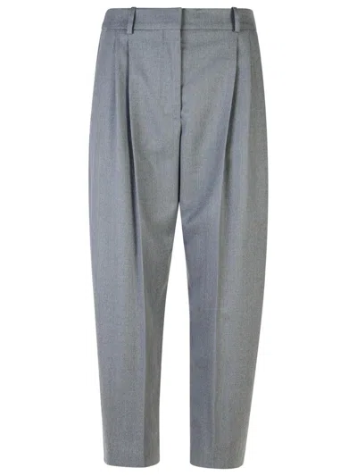 Stella Mccartney Flannel Cropped Pleated Trousers In Grey