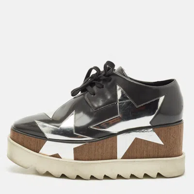 Pre-owned Stella Mccartney Grey/sliver Faux Leather Elyse Star Platform Lace Up Derby Size 35.5