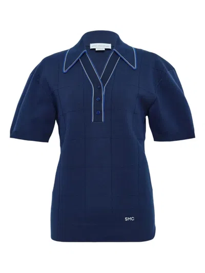 Stella Mccartney Grid Short-sleeve Polo Top In Blue